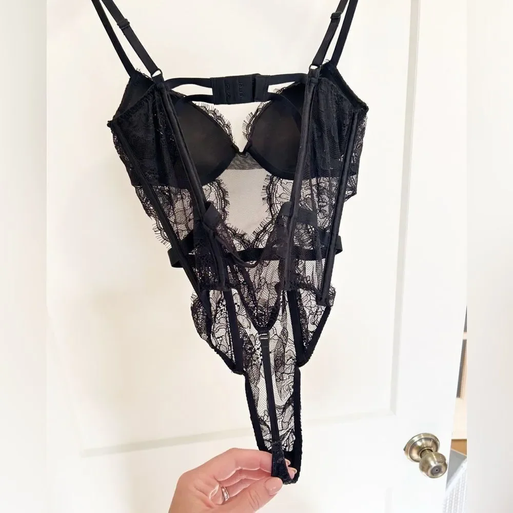 Victoria’s Secret Black Bombshell Lace Push-Up Teddy